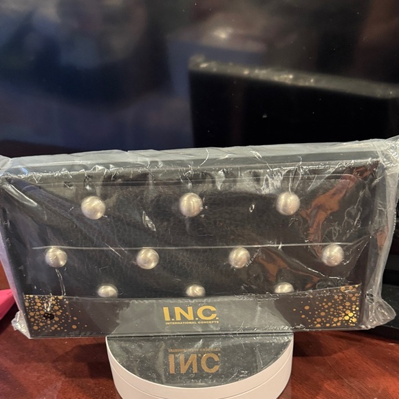 INC International Concepts Handbags - INC International Concepts Black Clutch with Pearl Details